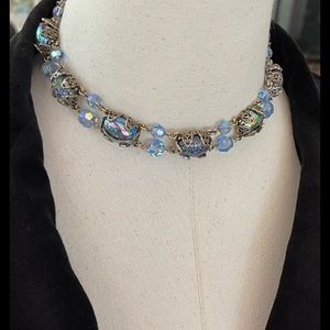 Vintage Confetti Easter Egg and Rainbow Glass Cabochon Necklace Gold Tone